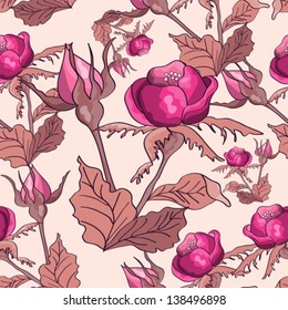 Seamless flowers pattern on beige background