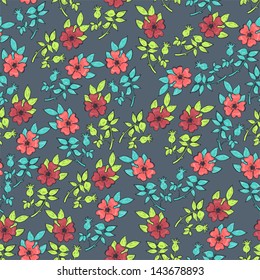 Seamless flowers pattern on beige background