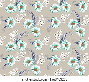 seamless flowers pattern on brown background 