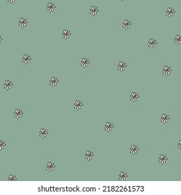 Seamless flowers pattern on green background. Daisy Floral background