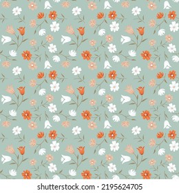 Seamless Flowers Pattern on Green background
