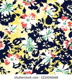 seamless flowers pattern on navy seamless background