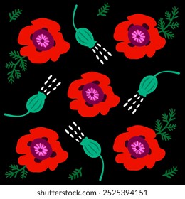 Seamless flowers pattern poppies for wallpaper textile wrappaper