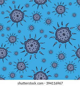 Seamless flowers pattern. Soft blue background. For printing on packaging, bags, cups, laptop, etc. Vector illustration.