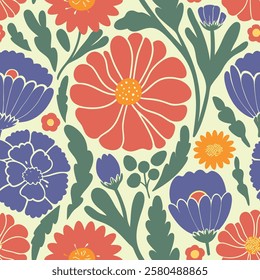 Seamless flowers pattern, Vector botanical doodle pattern for textile printing factory, Vector design for fashion.