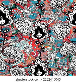 seamless flowers pattern. vector illustration in asian textile style. Beautiful fabric pattern. Colour Spring Theme seamless pattern Background. Flat Flower Elements Design. - Shutterstock ID 2232445043