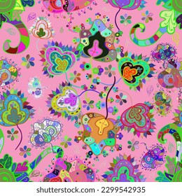 seamless flowers pattern. vector illustration in asian textile style. Beautiful fabric pattern. Colour Spring Theme seamless pattern Background. Flat Flower Elements Design.