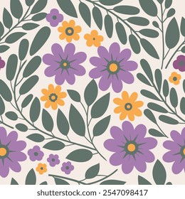 Padrão de flores sem emenda, Vetor ilustração elementos botânicos fundo, desenho à mão design de botânica para usos de tecido, site de moda, fundo, dobra.  