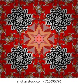 Seamless flowers pattern. Vector illustration. In asian textile style. Flat Flower Elements Design. Flowers on red, black and white background. Colour Spring Theme seamless pattern Background.