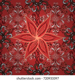 Seamless flowers pattern. Vector illustration. In asian textile style. Flowers on red, orange and black colors. Colour Spring Theme seamless pattern Background. Flat Flower Elements Design.