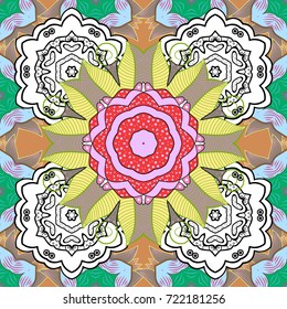 Seamless flowers pattern. Vector illustration. Vector illustration. In asian textile style. Flowers on white, neutral and green colors.