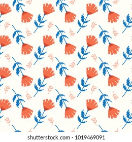 Seamless  flowers pattern vintage blue and orange