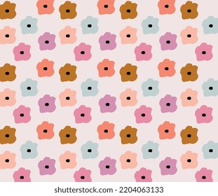  Patrón de flores sin foco, fondo floral abstracto, fondo vectorial de flores retro, diseño de superficie floreciente ilustración dibujada a mano.
