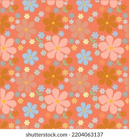 Seamless flowers pattern,abstract floral background,Retro flowers vector background, surface design blooming Hand-drawn illustration.