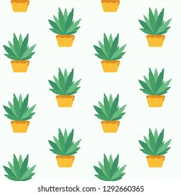 Seamless flowers, plant pots pattern. Vector Illustration