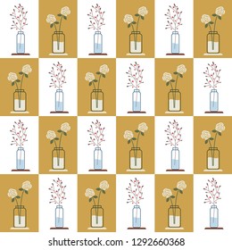 Seamless flowers, plant pots pattern. Vector Illustration
