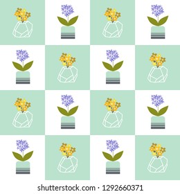 Seamless flowers, plant pots pattern. Vector Illustration