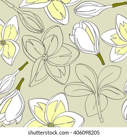Seamless of flowers plumeria pattern. Tropical flowers. Vector illustration.