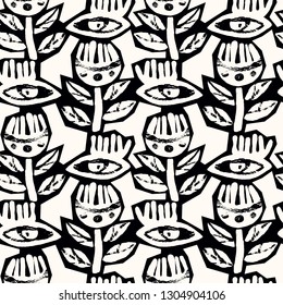 Seamless flowers textile rough grunge print.Trendy ink artistic template, textile doodle grunge texture design with authentic,unique scrapes, watercolor blotted background, expressive ink painting 