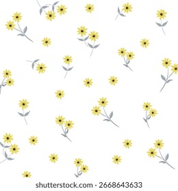 Vetor de flores sem costura. Fundo branco de flores amarelas