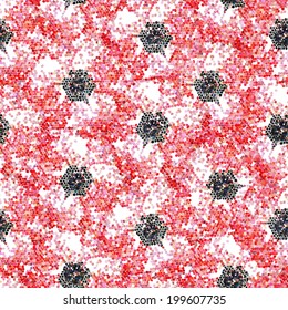 Seamless flowers wallpaper pattern. Vector background. Halftone effect. EPS10.