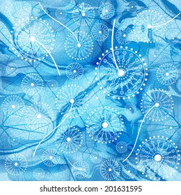 Seamless flowers wallpaper pattern. Vector background in blue. EPS10.