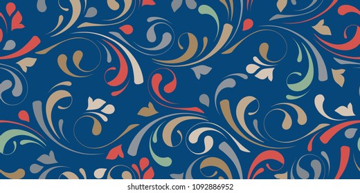 Seamless flowery pattern. Floral texture for background textile, wallpaper, wrapping, paper. Flowers and swirls.