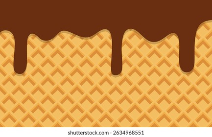 Seamless Flowing chocolate on wafer texture. chocolate drop on ice cream cone texture vertical background graphic illustration have blank space