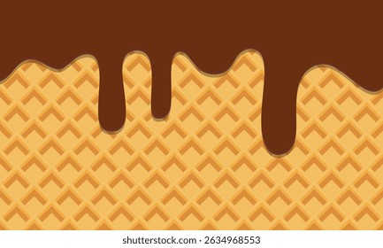 Seamless Flowing chocolate on wafer texture. chocolate drop on ice cream cone texture vertical background graphic illustration have blank space
