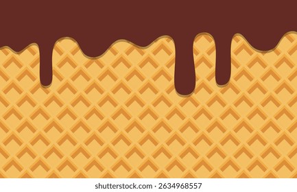 Seamless Flowing chocolate on wafer texture. chocolate drop on ice cream cone texture vertical background graphic illustration have blank space