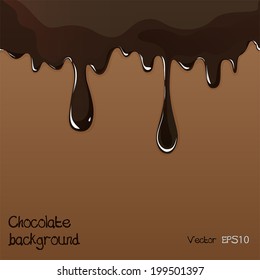 Seamless flowing melted chocolate dripping isolated on brown background. Vector EPS10