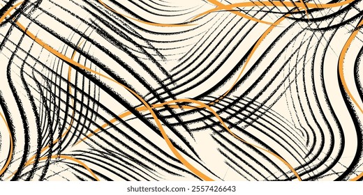 Seamless flowing organic line pattern. Handmade texture design with black and white colors. Geometric pattern modern. Vector illustration