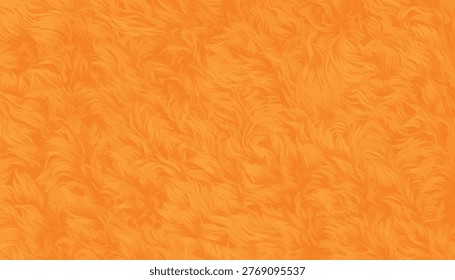 Seamless fluffy fur texture in vibrant orange color. Soft plush background with detailed wavy fibers, creating a cozy and tactile look. For textile design, fashion, wallpapers, packaging, playful or bold creative projects. Modern vector style with rich texture and seamless repeat.