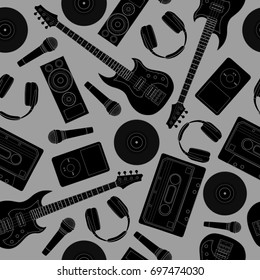 Seamless flutter pattern. Background of musical instruments