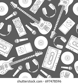 Seamless flutter pattern. Background of musical instruments