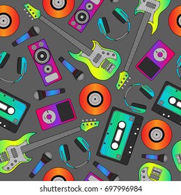 Seamless flutter pattern. Background of musical instruments