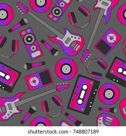 Seamless flutter pattern. Background of musical instruments