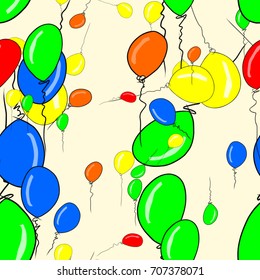 Seamless flying balloons illustrations background abstract, hand drawn. Cartoon style vector graphic.