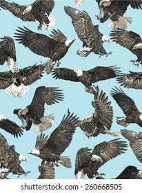 Seamless Flying Eagle Pattern, Vector Image