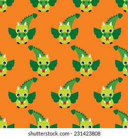 Seamless flying fantasy dragon kids retro illustration background pattern design in vector