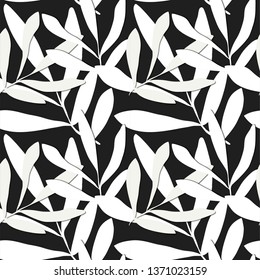Seamless foliage monochrome pattern