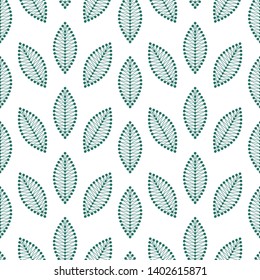 Seamless foliage pattern of dotted green leaves. Monochrome floral trellis of delicate petals. Vector Illustration.