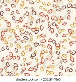 Seamless foliage vector pattern. Autumn color leaves silhouette background.