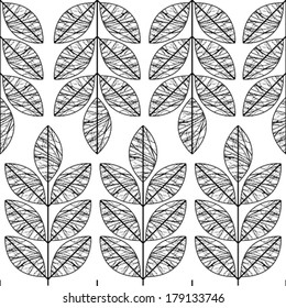 Seamless Foliage Vector Pattern - Black and White