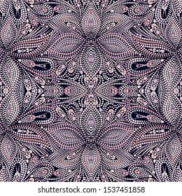 Seamless folk art dotty pattern with paisley. Traditional bright ethnic ornament,. Vector print. Use for wallpaper, pattern fills,textile design.