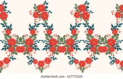 Seamless folk border in small vibrant wildflowers. Country style millefleurs. Floral meadow background for textile, wallpaper, pattern fills, covers, surface, print, gift wrap, scrapbooking, decoupage