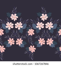 Seamless folk border in small wild flowers. Country style millefleurs. Floral meadow background for textile, wallpaper, pattern fills, covers, surface, print, gift wrap, scrapbooking, decoupage.