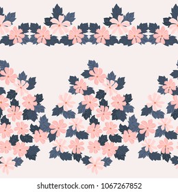 Seamless folk border in small wild flowers. Country style millefleurs. Floral meadow background for textile, wallpaper, pattern fills, covers, surface, print, gift wrap, scrapbooking, decoupage.