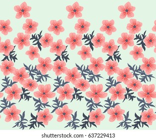 Seamless folk border in small wild flowers. Country style millefleurs. Floral meadow background for textile, wallpaper, pattern fills, covers, surface, print, gift wrap, scrapbooking, decoupage.