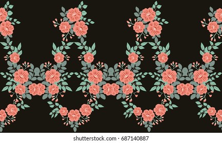 Seamless folk border in small wild flowers. Country style millefleurs. Floral meadow background for textile, wallpaper, pattern fills, covers, surface, print, gift wrap, scrapbooking, decoupage.